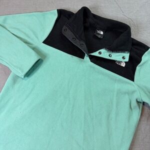 The North Face Fleece Pullover Womens Small Teal Black Snap Neck Logo